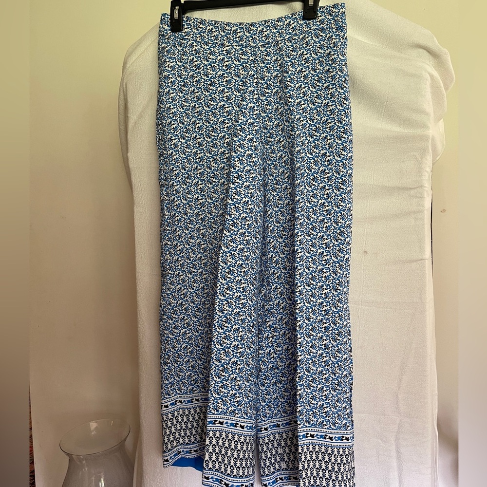 Ann Taylor LOFT wide leg blue print flowy pants